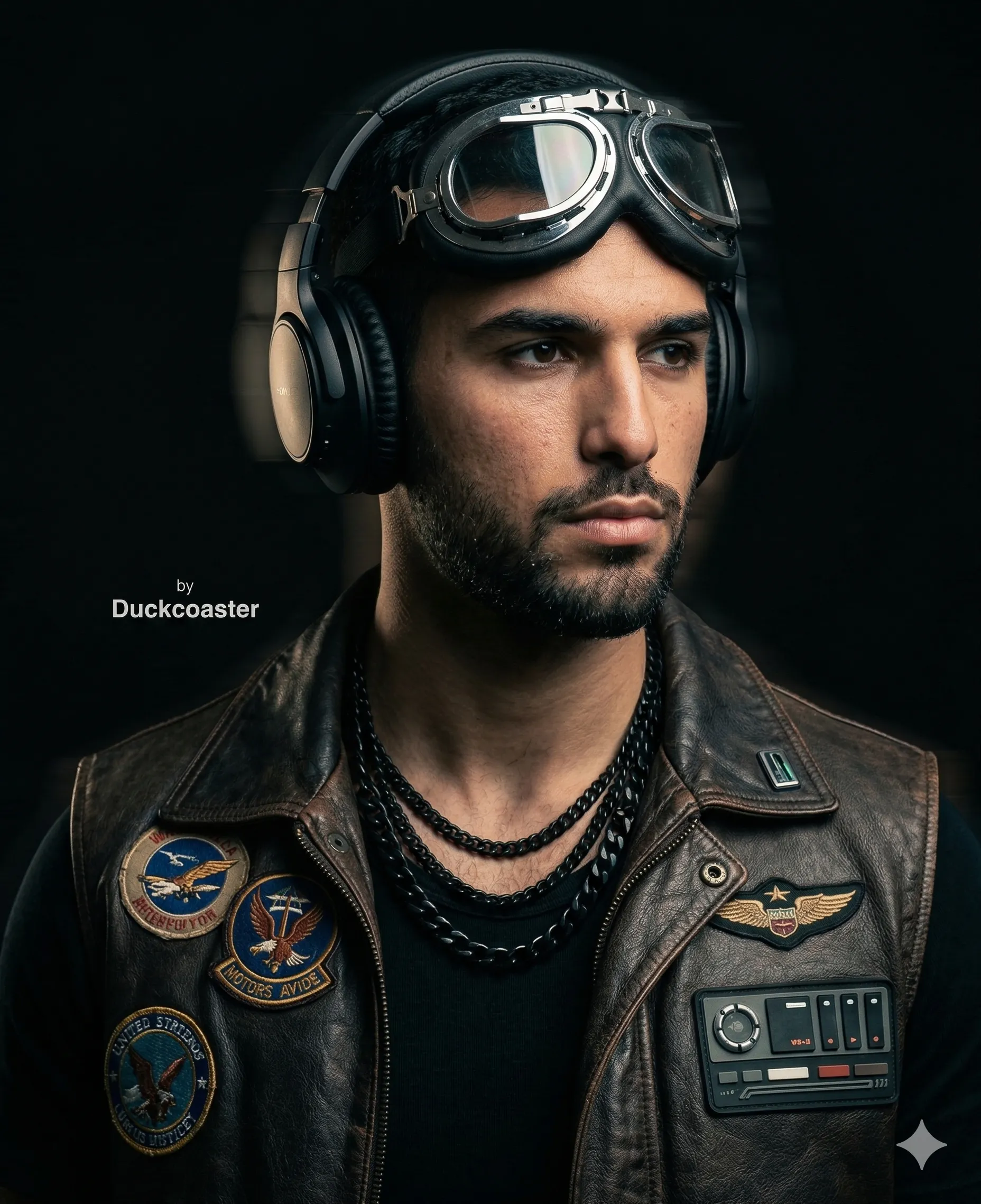 Nano Banana 2 prompt | Retro Aviator Portrait with Modern Audio Aesthetic.