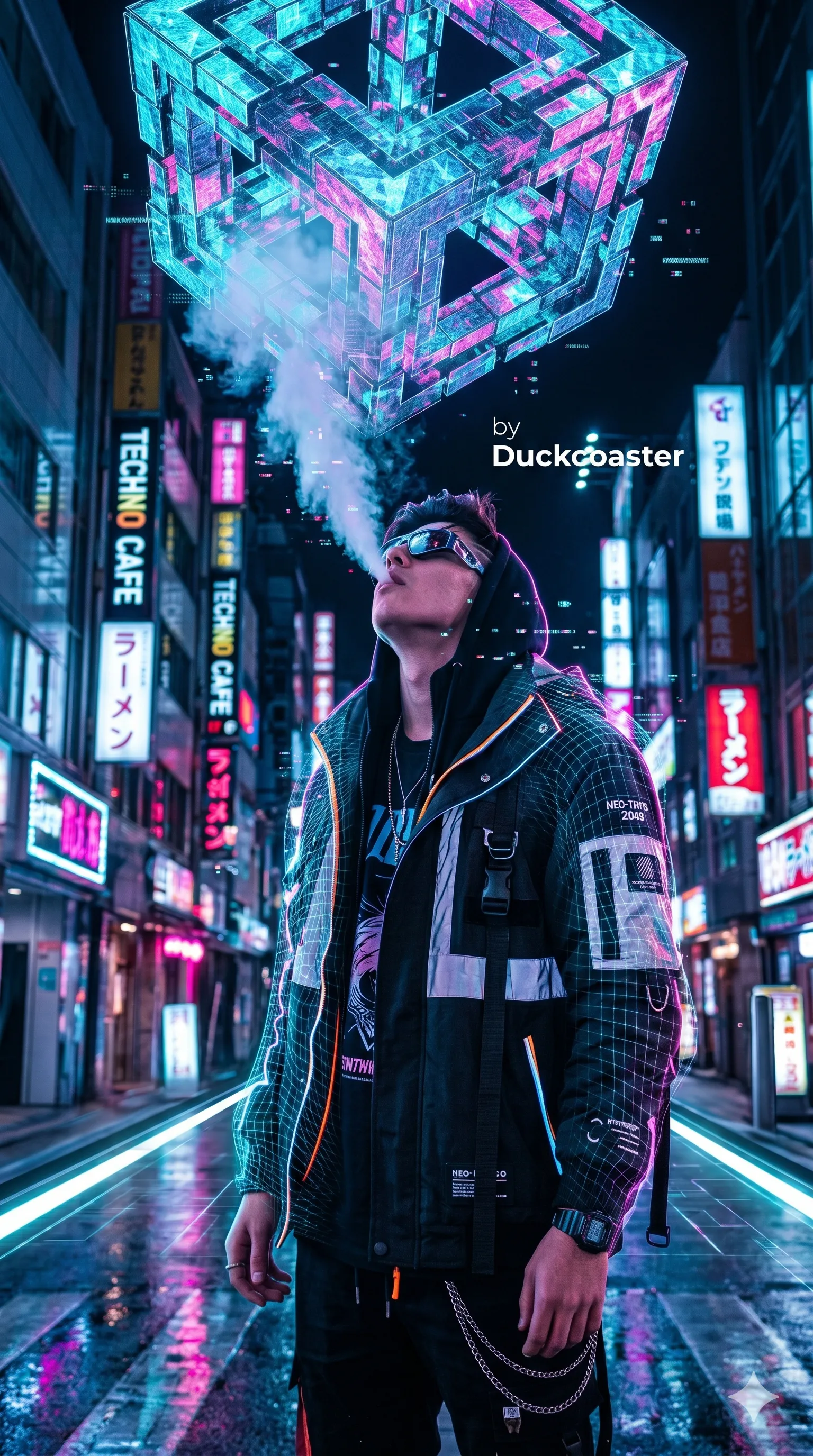 Nano Banana 2 prompt | Neon Drift: Cyberpunk Hood Ornament Moment