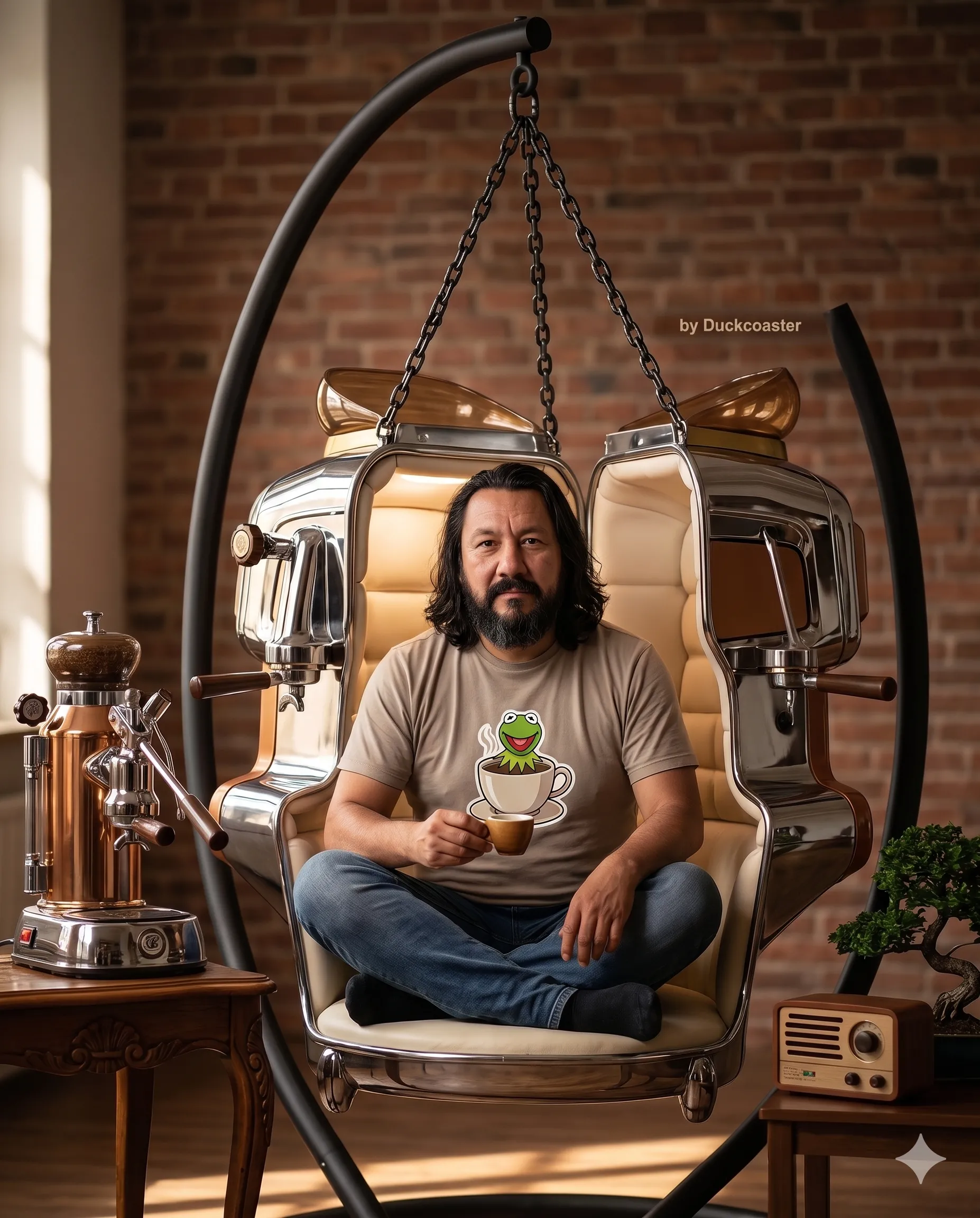 Nano Banana 2 prompt | Espresso Machine Swing Portrait