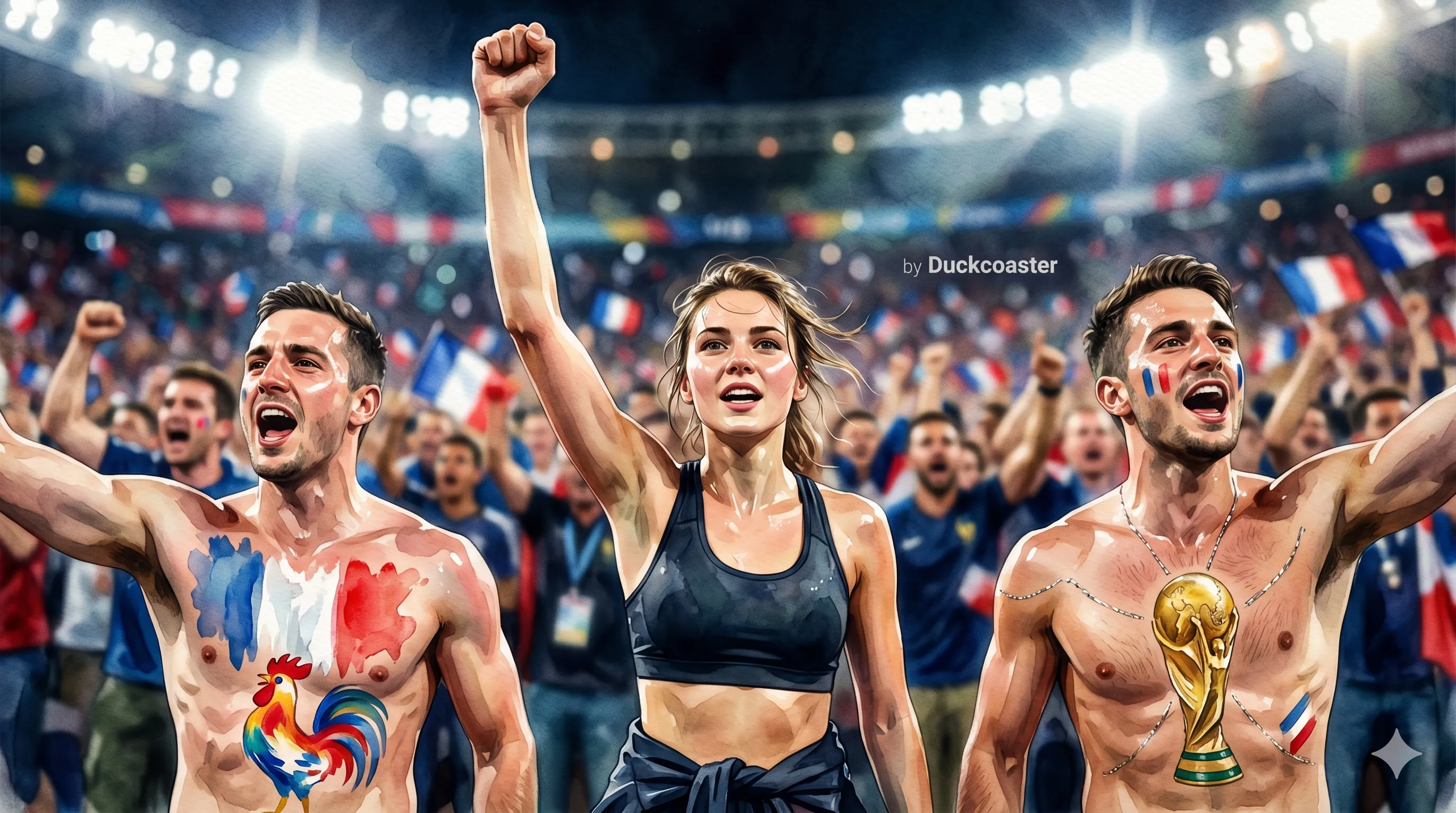 Nano Banana 2 prompt | Stadium Celebration Watercolor Cinematic Scene