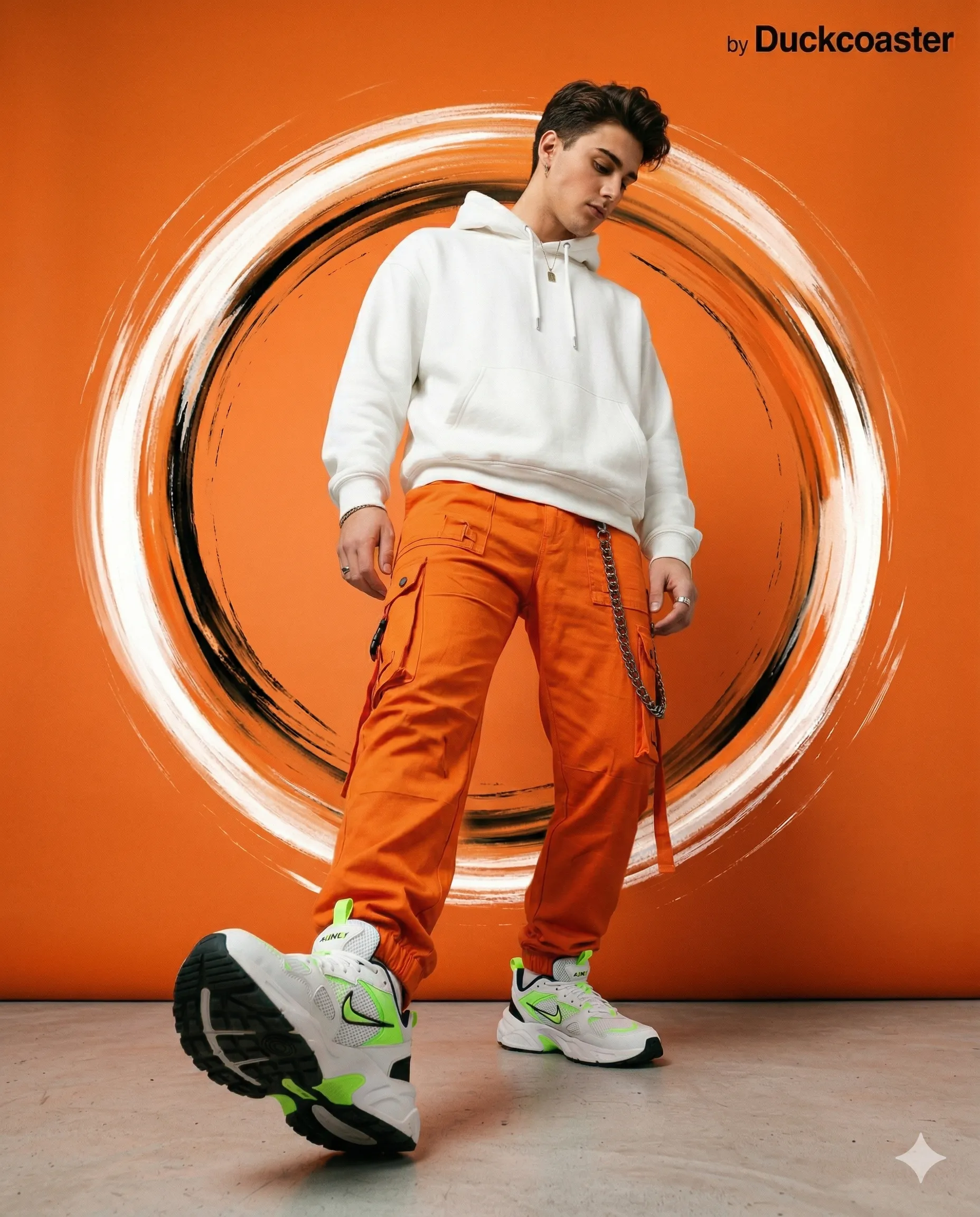 Nano Banana 2 prompt | Streetwear Power Pose with Dynamic Brush Swirl