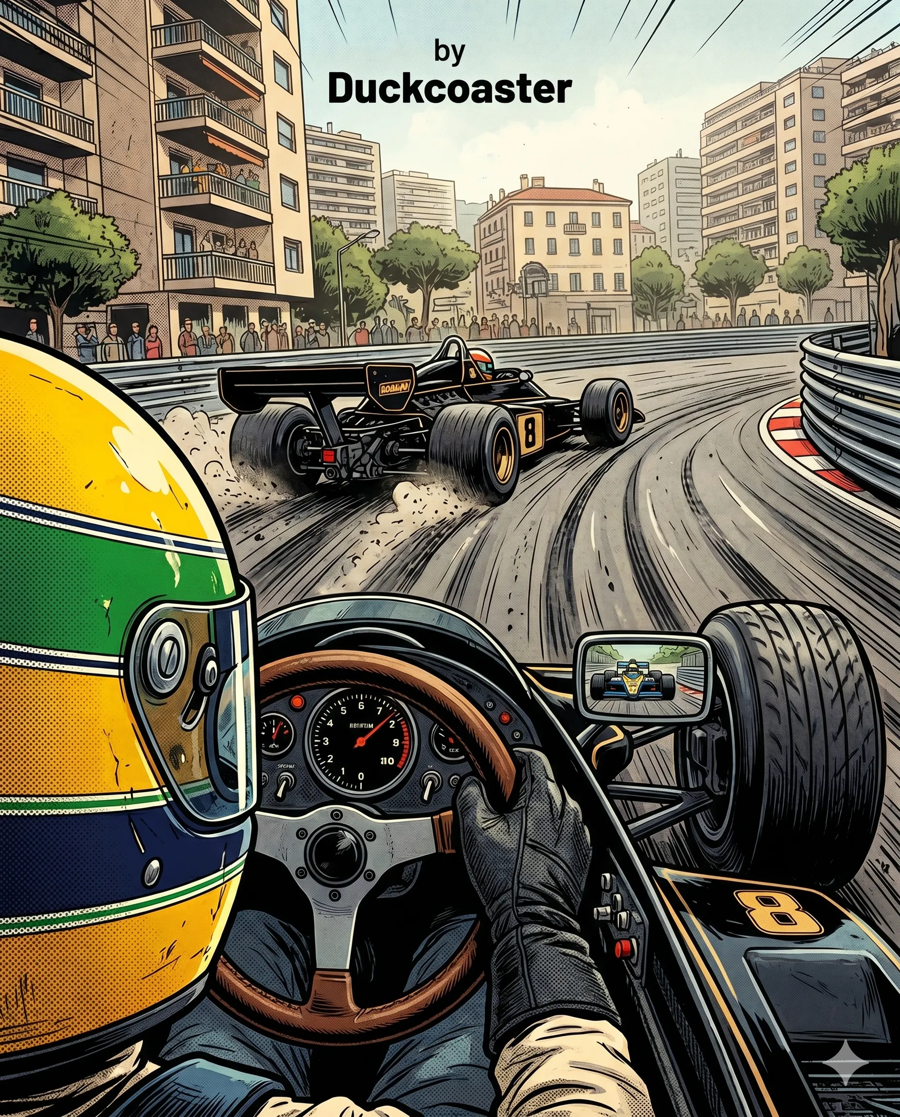 Nano Banana 2 prompt | Vintage F1 Cockpit Chase, Racing Poster Perspective