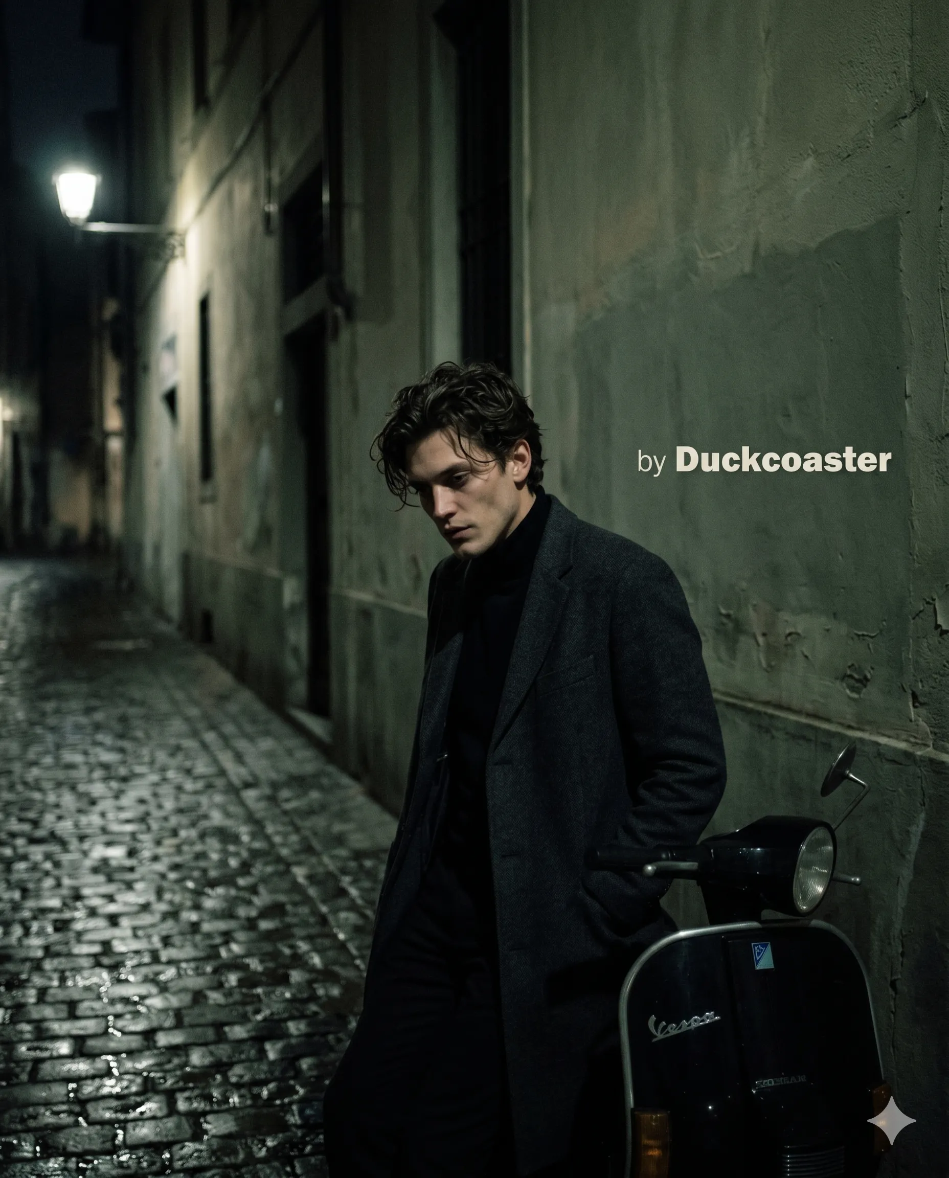 Nano Banana 2 prompt | Melancholic Vespa Night Portrait