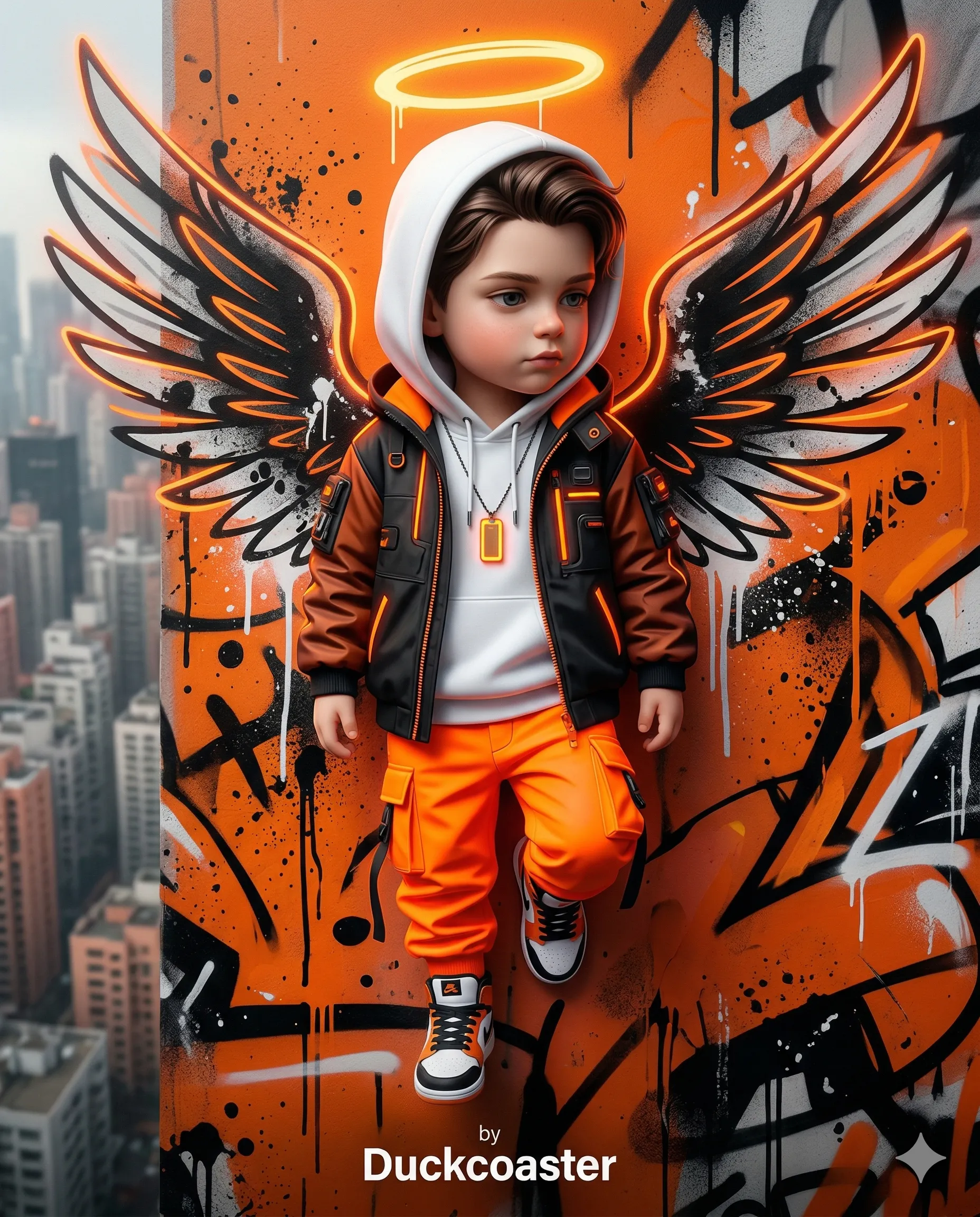 Nano Banana 2 prompt | Cinematic Cyberpunk Child: Neon Fashion Above the City