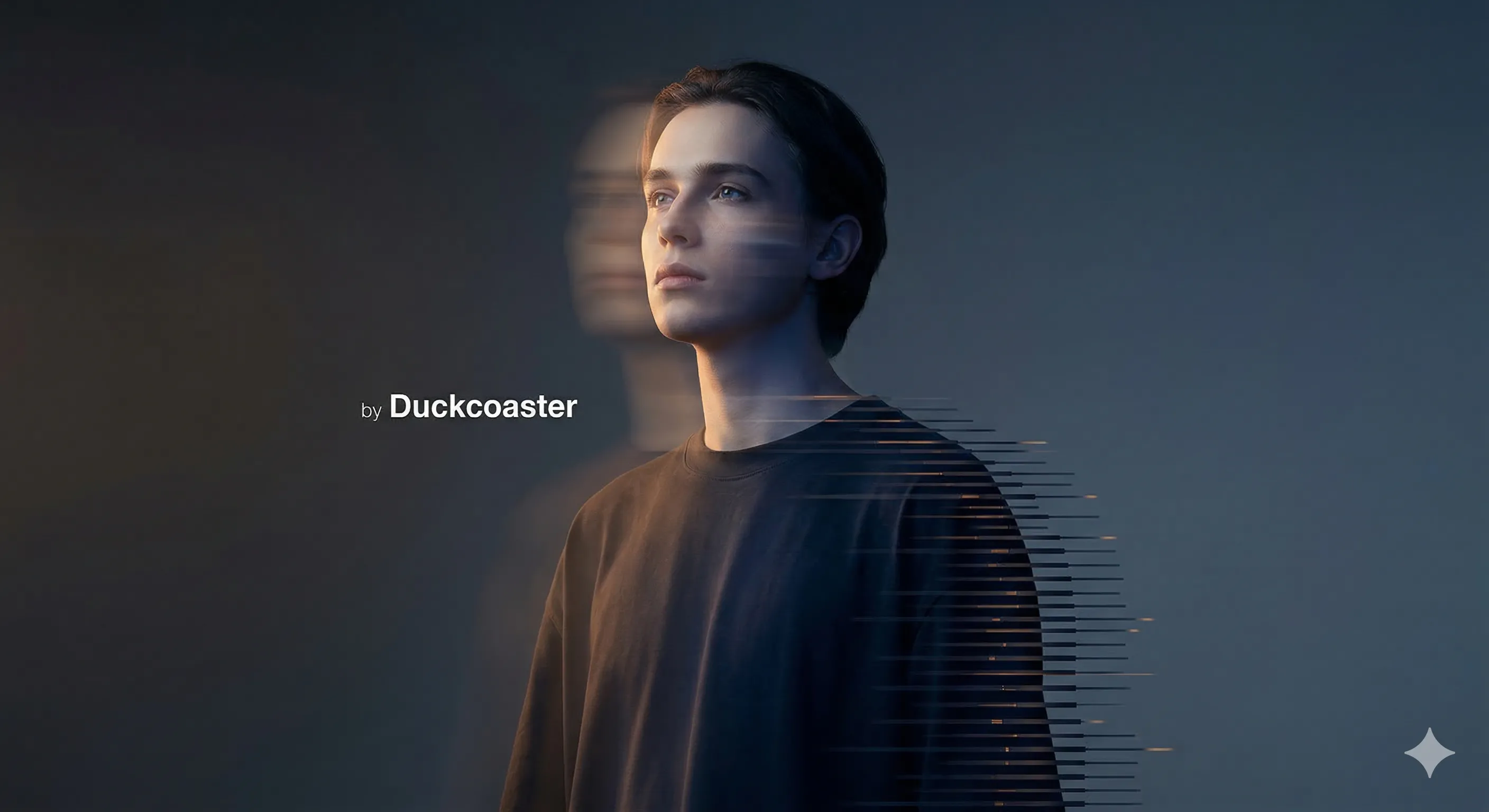 Nano Banana 2 prompt | Stylized portrait of a young person from the chest up, captured in a moody, high-fashion aesthetic.