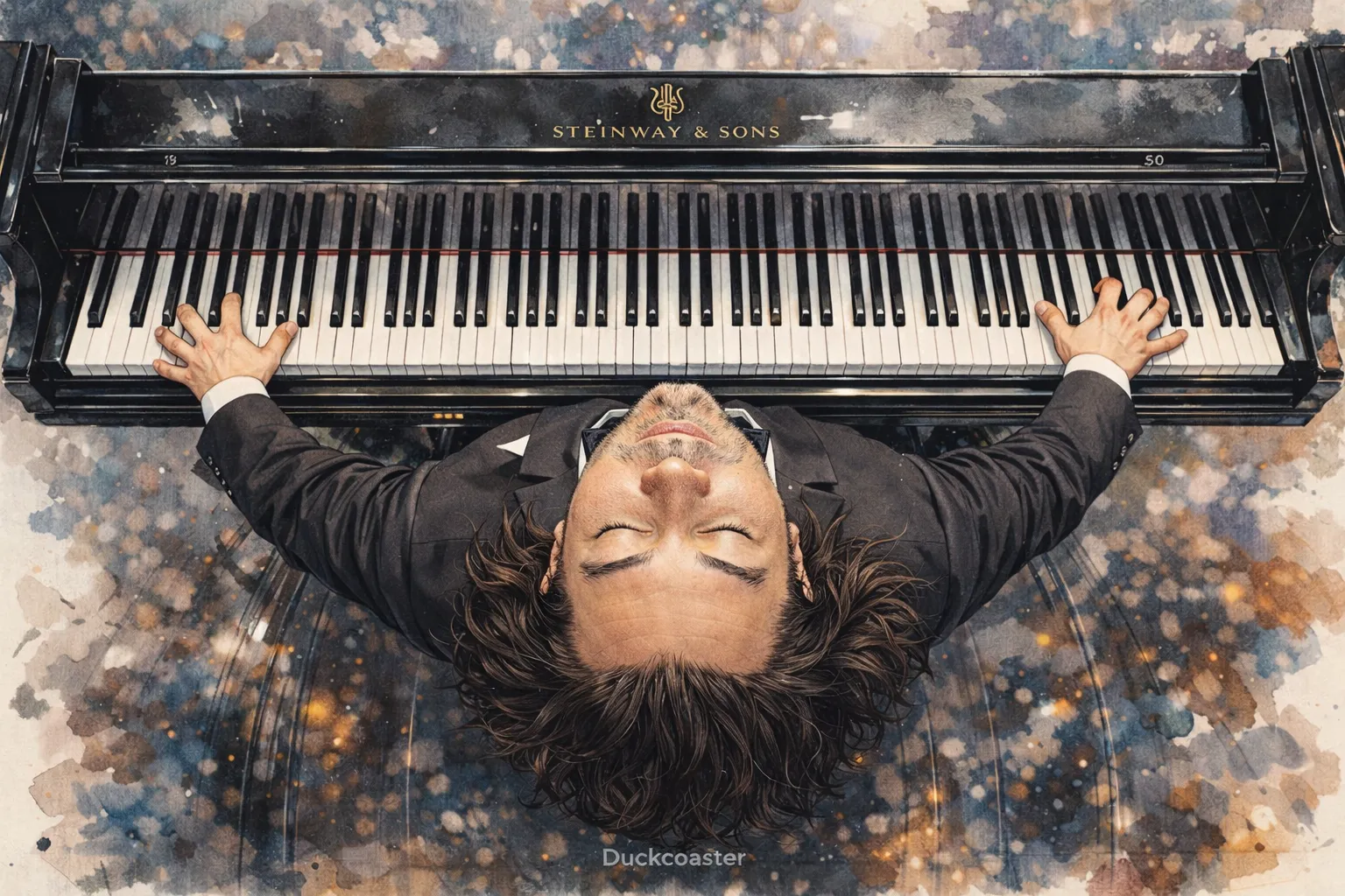 Dall E prompt | Overhead Pianist in Cinematic Ink Style