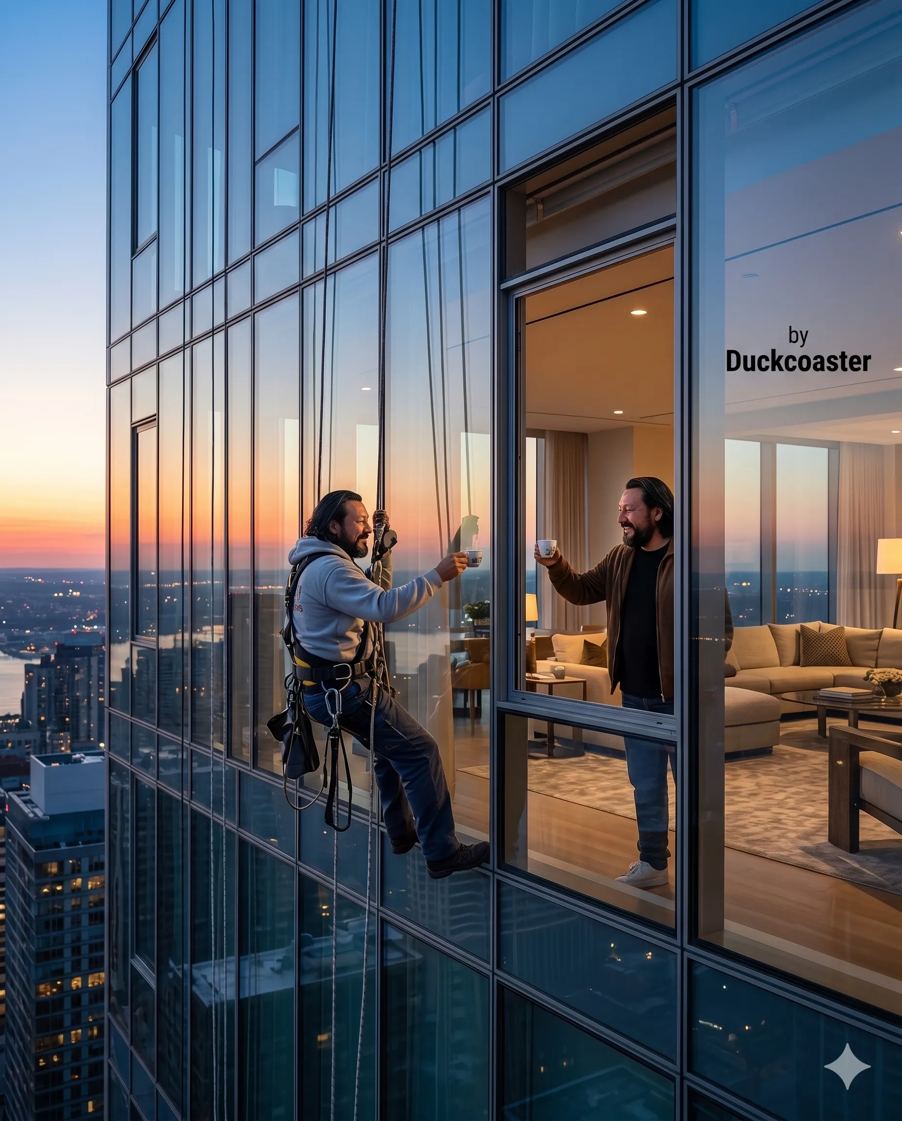 Nano Banana 2 prompt | Dawn Espresso Toast Across the Glass Skyline