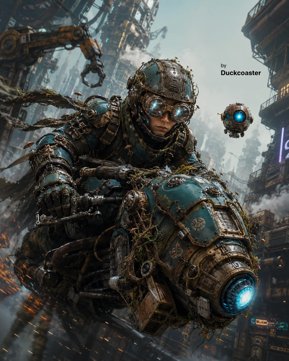 Dall E prompt | Skyforge Rider: Industrial Arcane Velocity