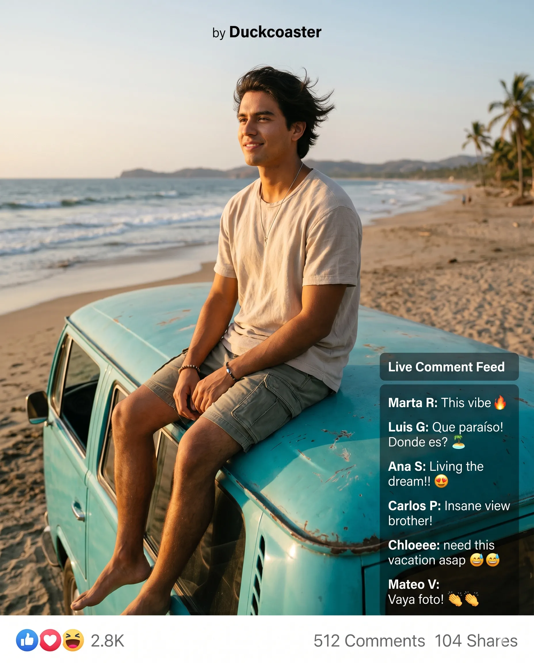 Nano Banana 2 prompt | Cinematic Beach Van Influencer Moment