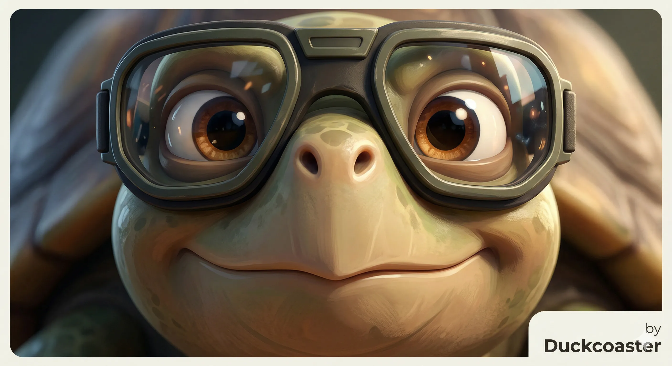 Nano Banana 2 prompt | Artistic portrait of a turtle's face filling the entire frame, exaggerated yet elegant features, large, highly expressive eyes that convey personality and charisma.