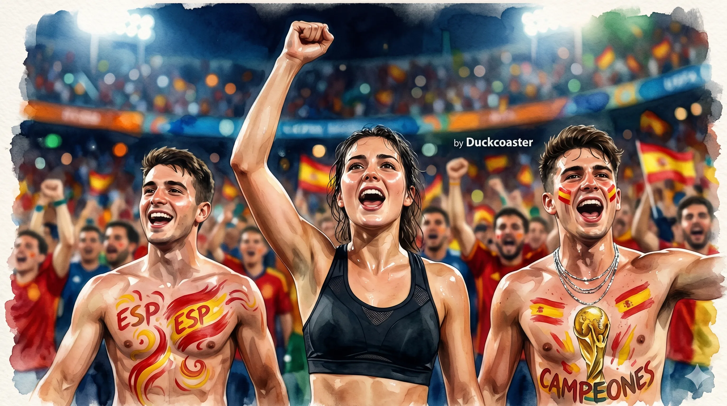 Nano Banana 2 prompt | Stadium Celebration Watercolor Cinematic Scene