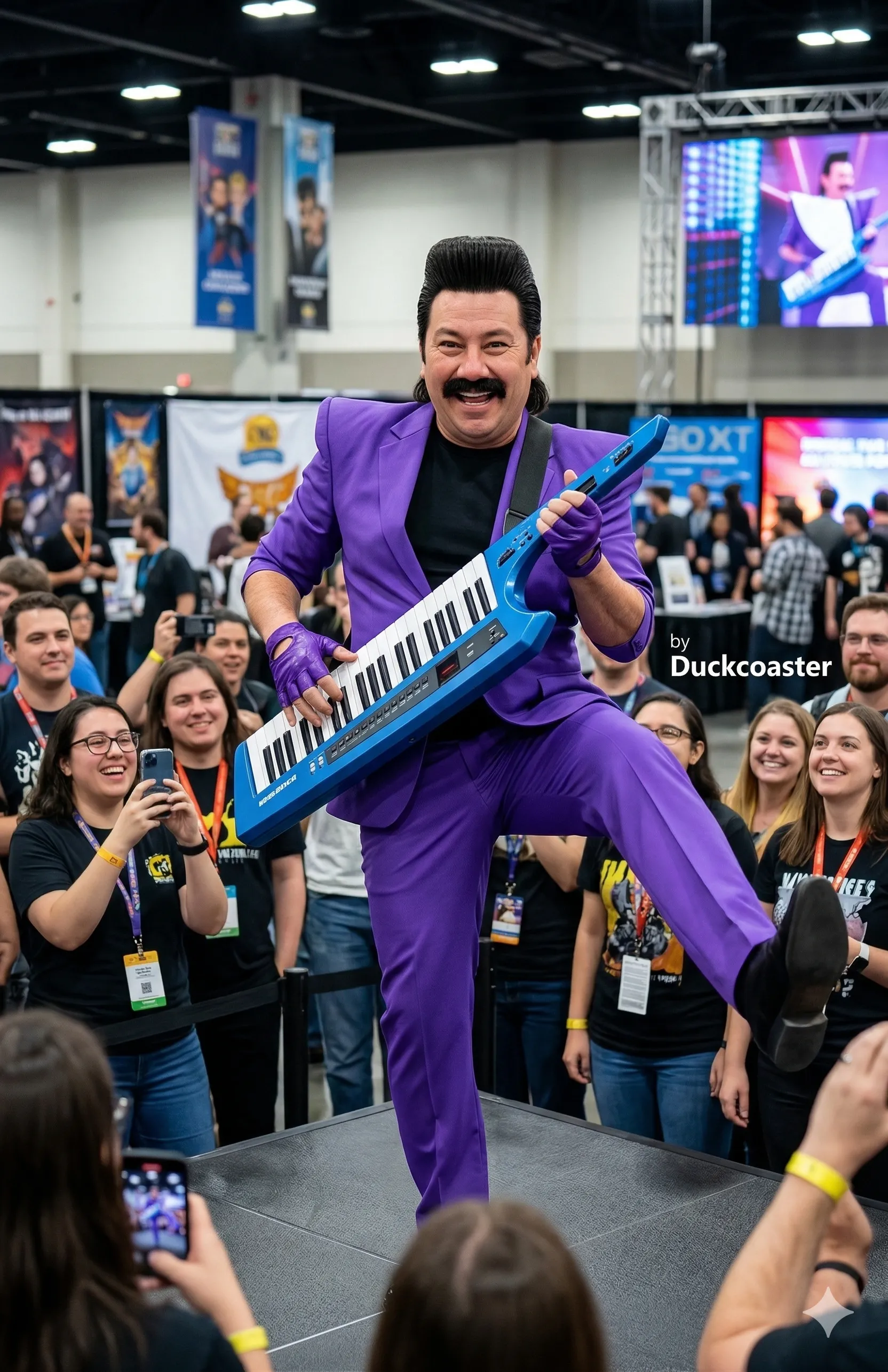 Nano Banana 2 prompt | Photorealistic 80s Villain Performing with Keytar