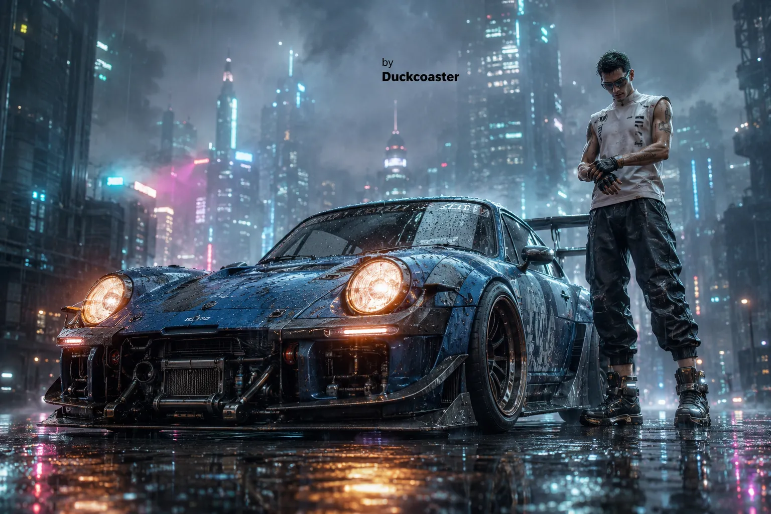 Dall E prompt | Rain Protocol: Night Drive in the Neon Megacity