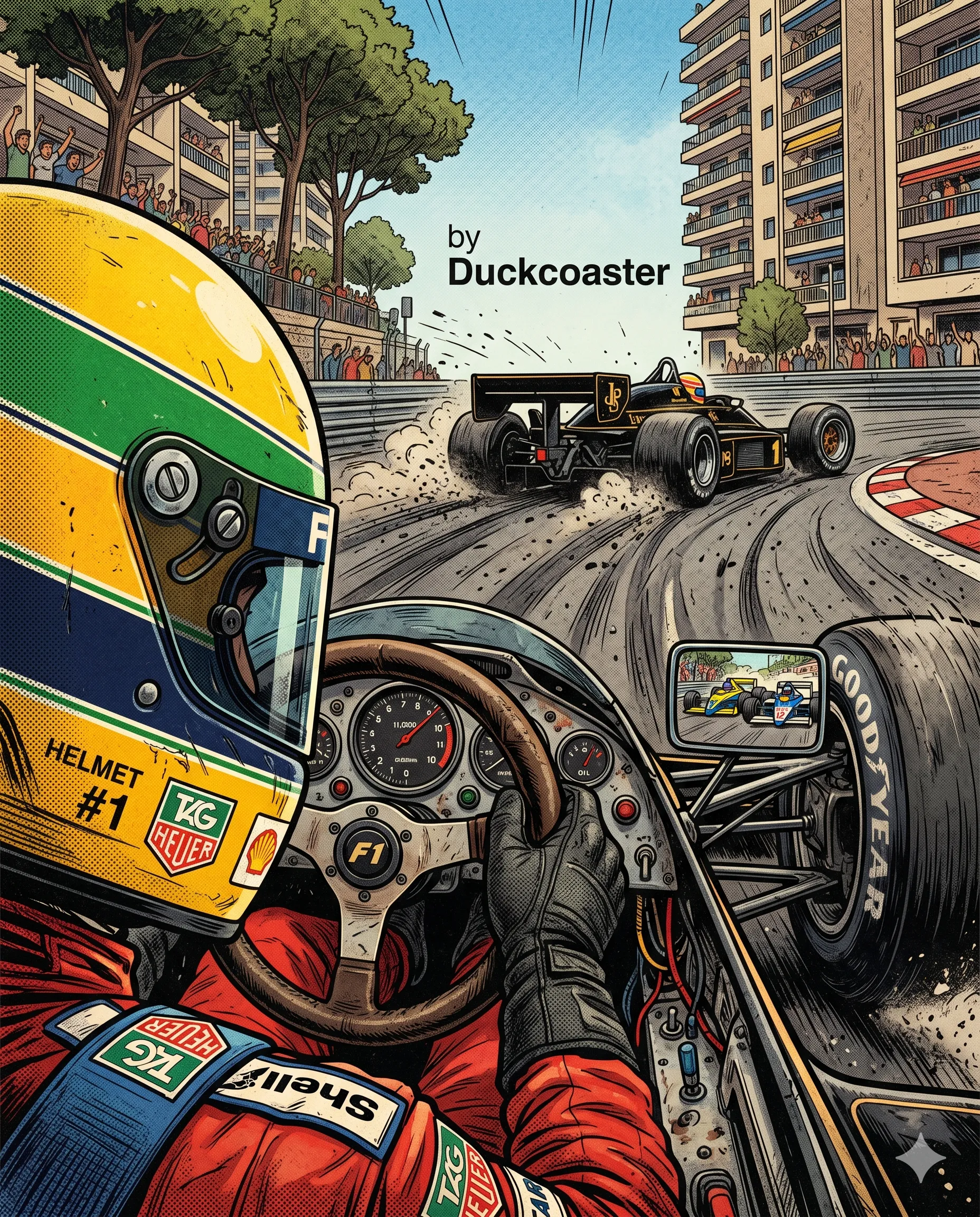 Nano Banana 2 prompt | Vintage F1 Cockpit Chase, Racing Poster Perspective