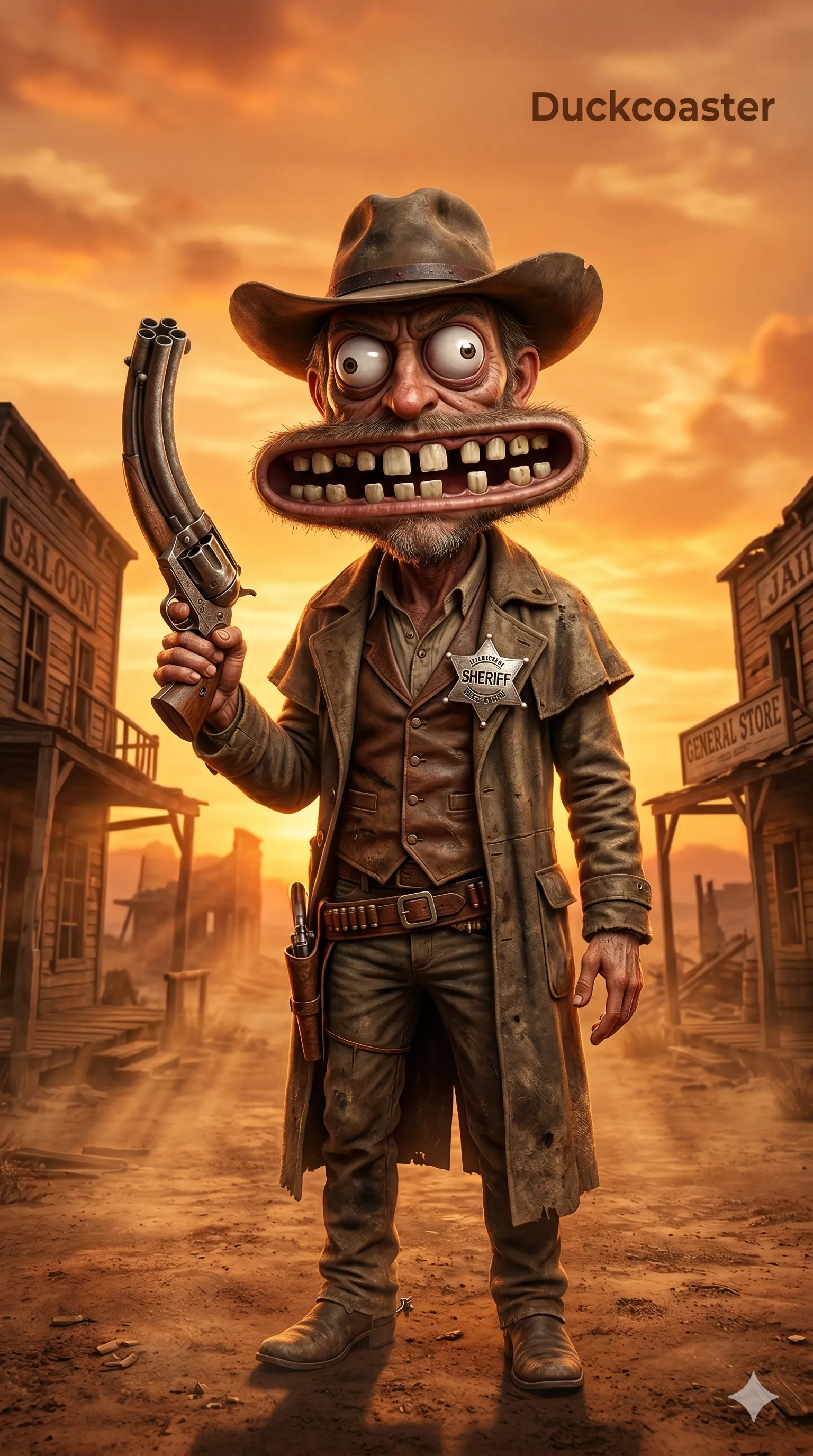 Nano Banana 2 prompt | Cursed Sheriff of the Smiling Revolver