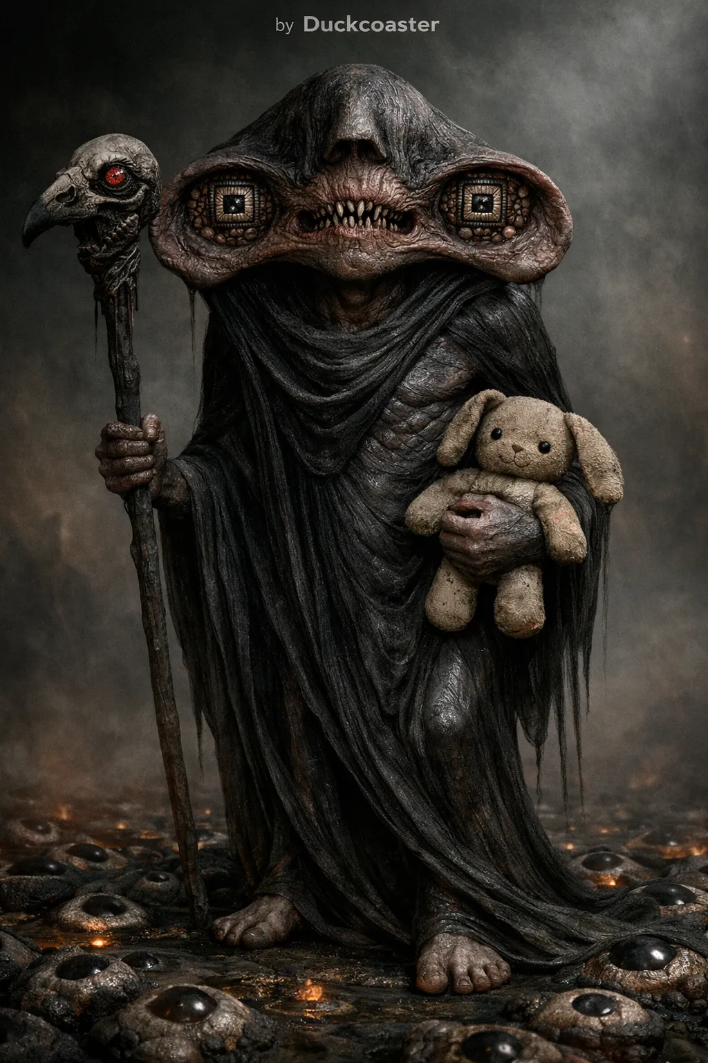 Dall E prompt | Eyeless Xenomorphic Entity in Dark Fantasy Realm.